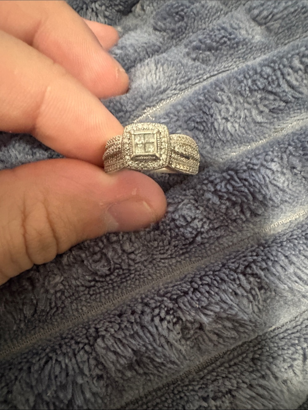 Diamond Halo Cluster Ring in Sterling  Silver